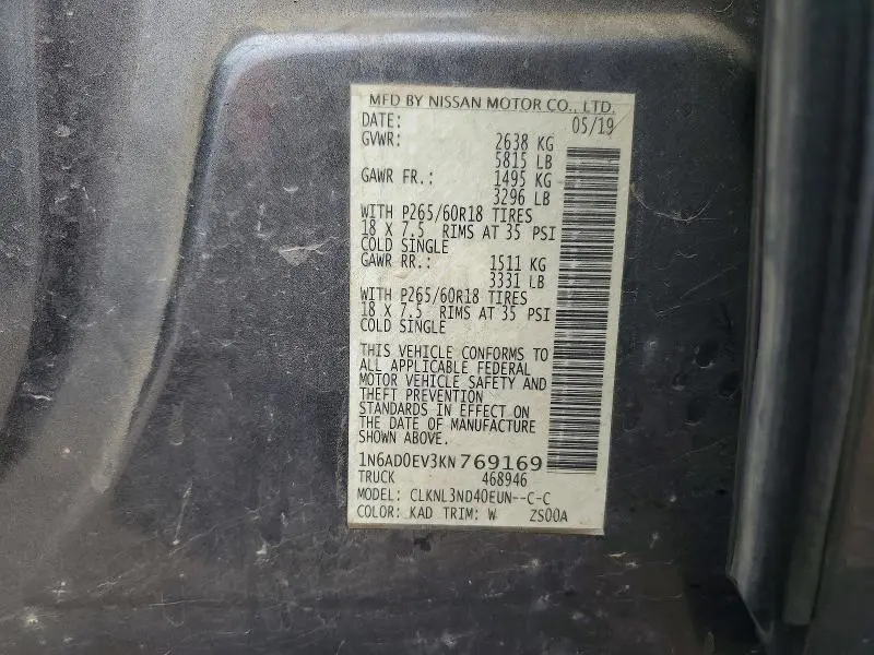 2019 NISSAN FRONTIER SL  