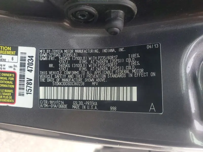 2013 TOYOTA SIENNA LE  