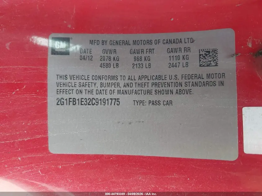 2012 CHEVROLET CAMARO 1LT