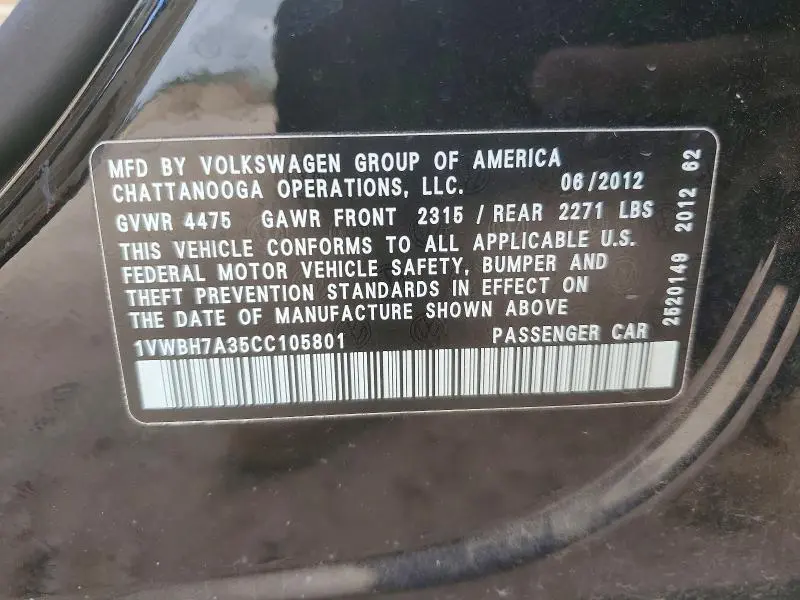 2012 VOLKSWAGEN PASSAT SE  