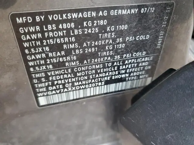 2013 VOLKSWAGEN TIGUAN S  