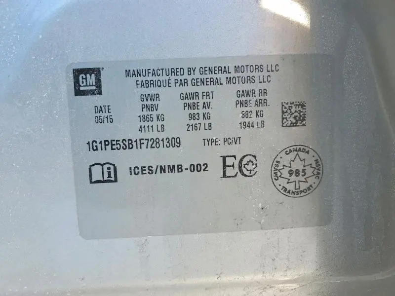 2015 CHEVROLET CRUZE LT  