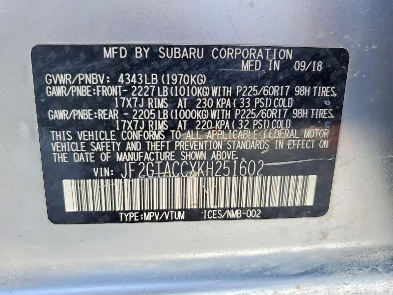 2019 SUBARU CROSSTREK PREMIUM  