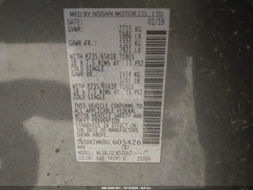 2019 NISSAN PATHFINDER SL