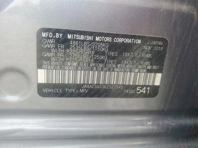 2019 MITSUBISHI OUTLANDER SE  