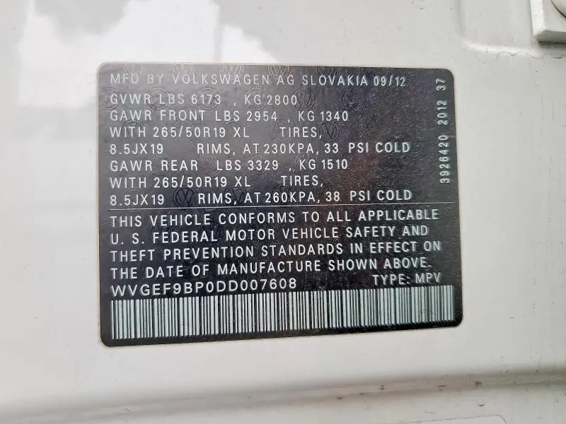 2013 VOLKSWAGEN TOUAREG V6  