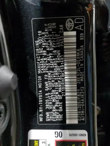 2019 TOYOTA COROLLA L  