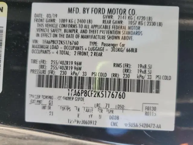 2019 FORD MUSTANG GT