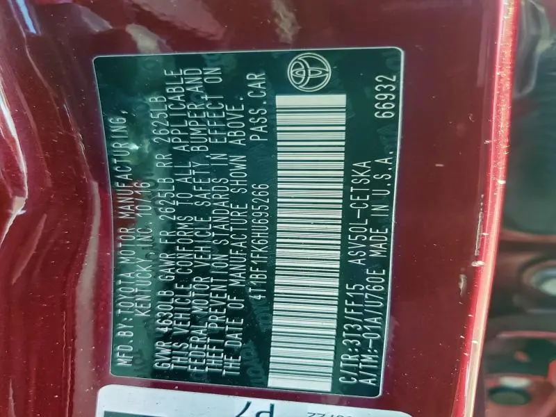 2017 TOYOTA CAMRY LE  