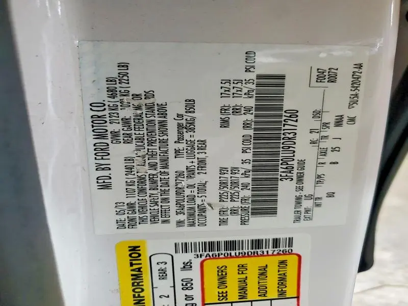 2013 FORD FUSION SE HYBRID  