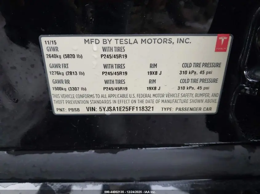 2015 TESLA MODEL S  