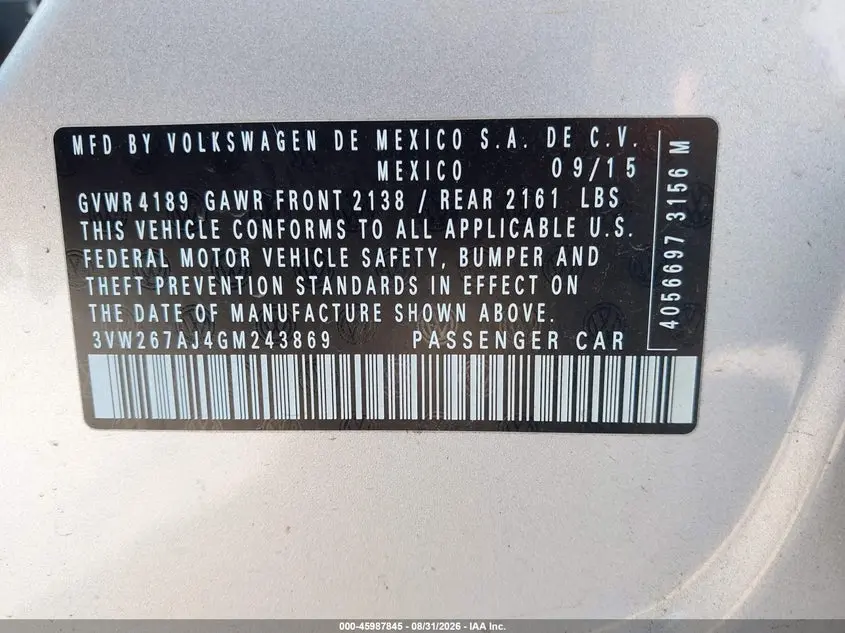 2016 VOLKSWAGEN JETTA 1.4T S