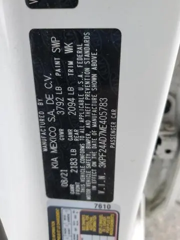2021 KIA FORTE FE  