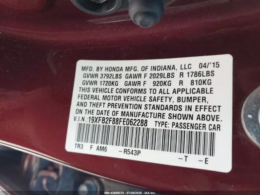2015 HONDA CIVIC EX
