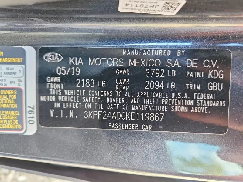 2019 KIA FORTE LXS  