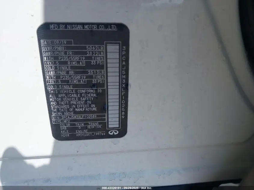 2020 INFINITI QX50 SENSORY AWD