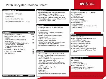 2026 CHRYSLER PACIFICA SELECT  