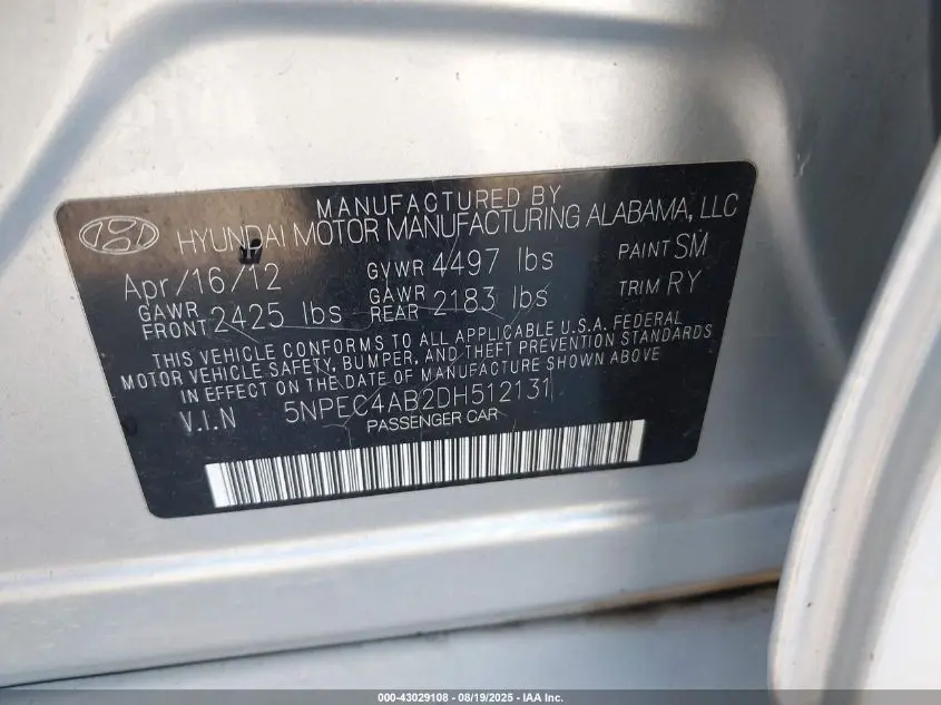 2013 HYUNDAI SONATA LIMITED 2.0T