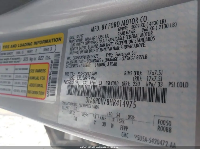 2017 FORD FUSION SE