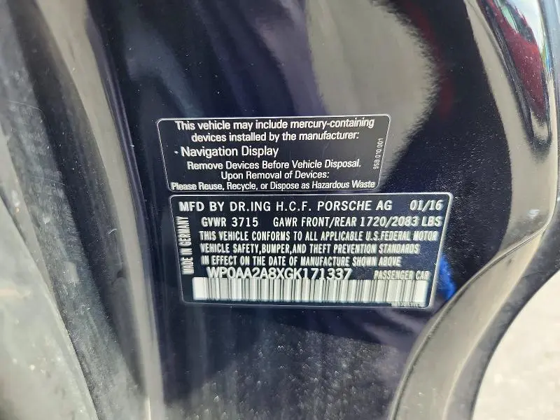 2016 PORSCHE CAYMAN   