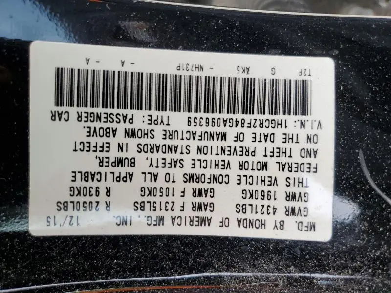 2016 HONDA ACCORD EXL  