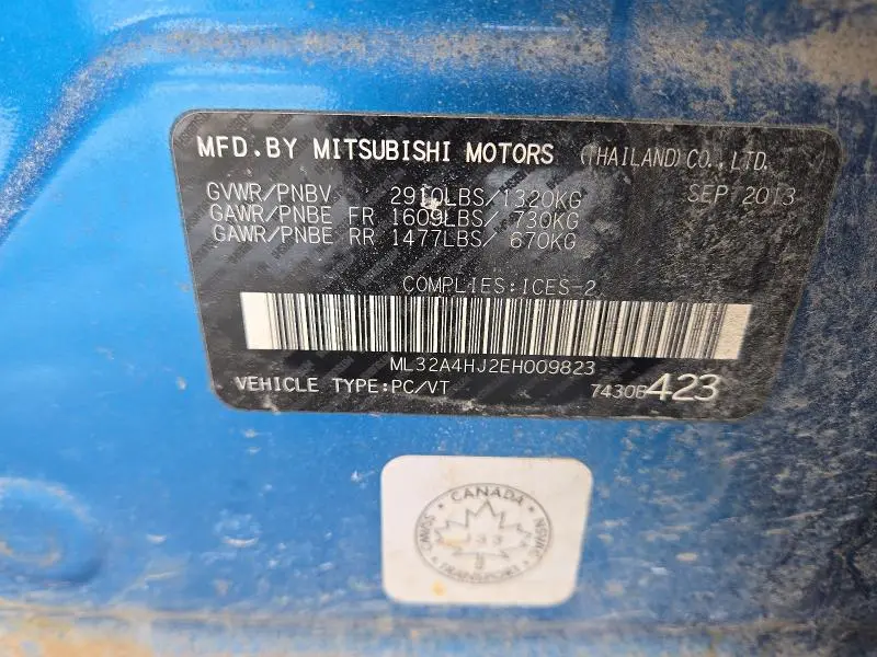 2014 MITSUBISHI MIRAGE ES  