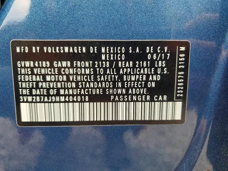 2017 VOLKSWAGEN JETTA S  