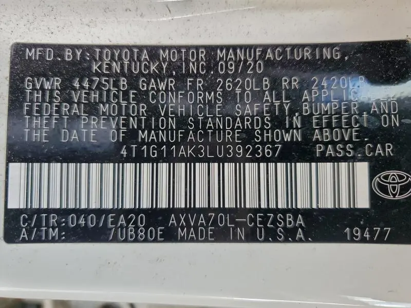 2020 TOYOTA CAMRY SE  