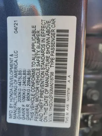 2021 HONDA ACCORD TOURING  