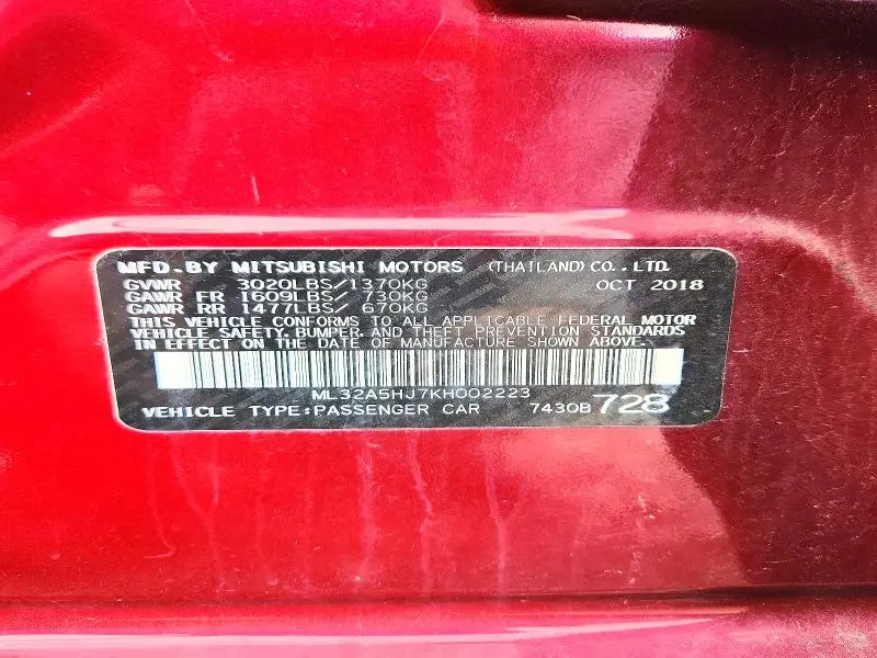 2019 MITSUBISHI MIRAGE LE  