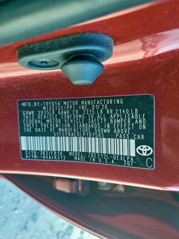 2020 TOYOTA COROLLA LE  