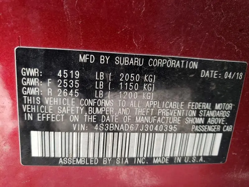 2018 SUBARU LEGACY 2.5I PREMIUM  