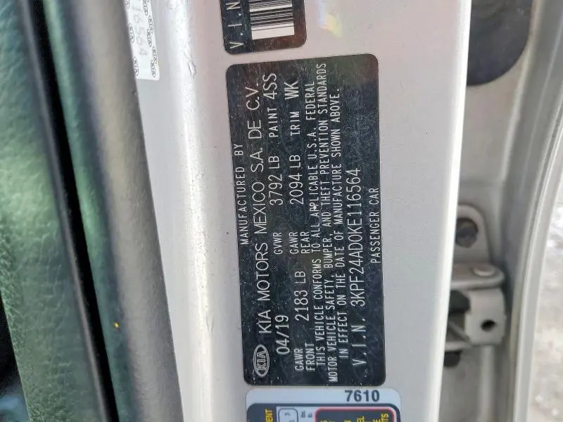 2019 KIA FORTE LXS  