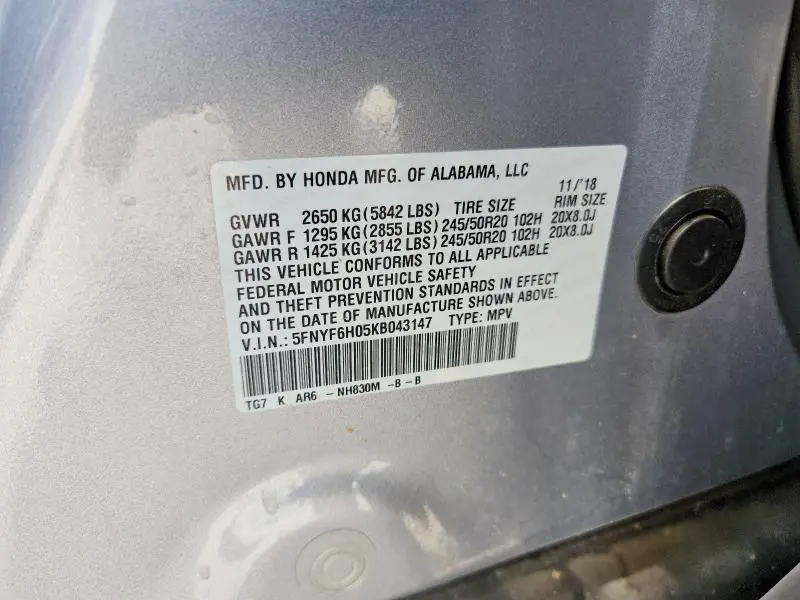 2019 HONDA PILOT ELITE  