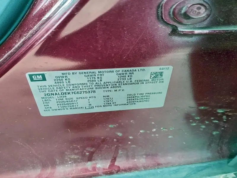 2012 CHEVROLET EQUINOX LT  