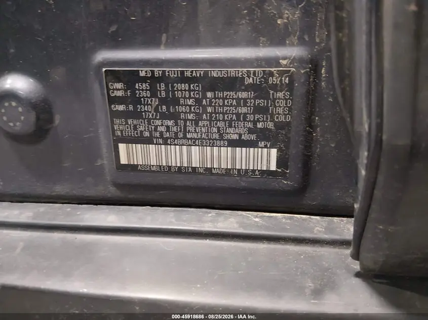 2014 SUBARU OUTBACK 2.5I