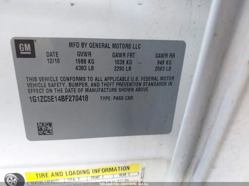 2011 CHEVROLET MALIBU 1LT