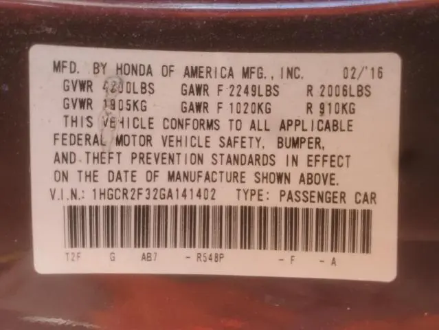 2016 HONDA ACCORD LX