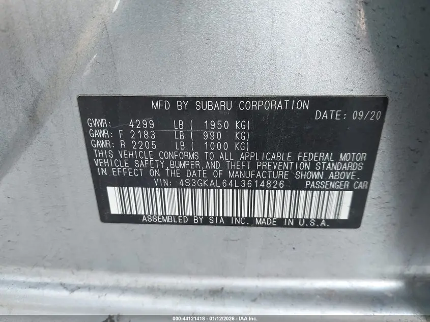 2020 SUBARU IMPREZA SPORT