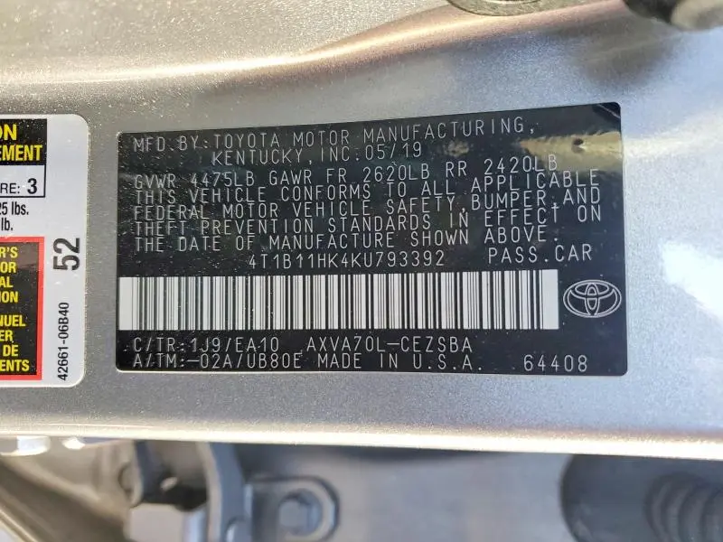 2019 TOYOTA CAMRY   