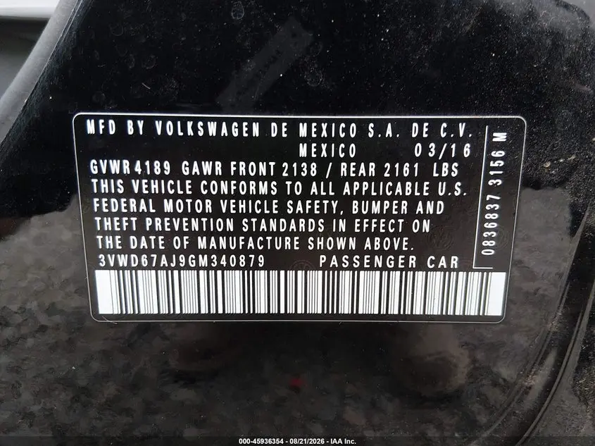 2016 VOLKSWAGEN JETTA 1.4T SE