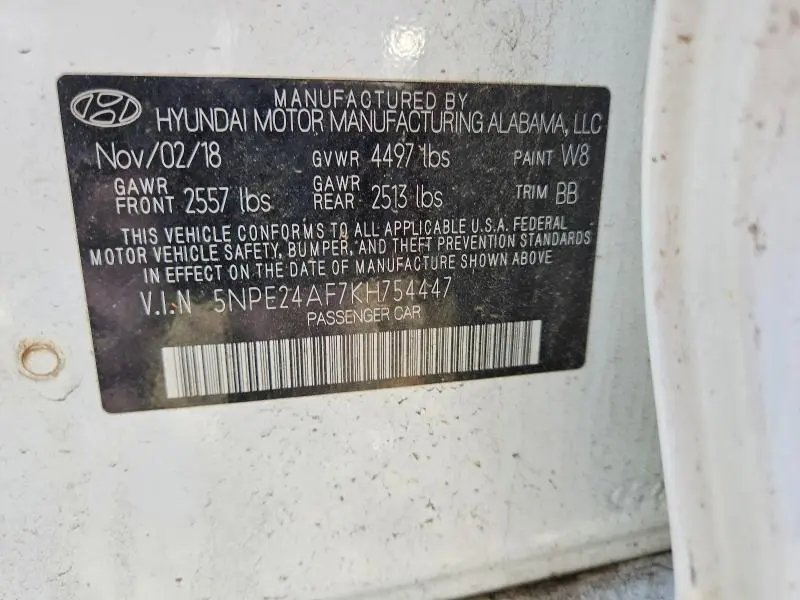 2019 HYUNDAI SONATA SE  