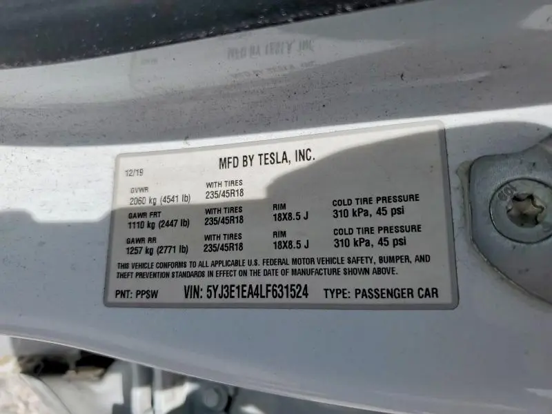 2020 TESLA MODEL 3   
