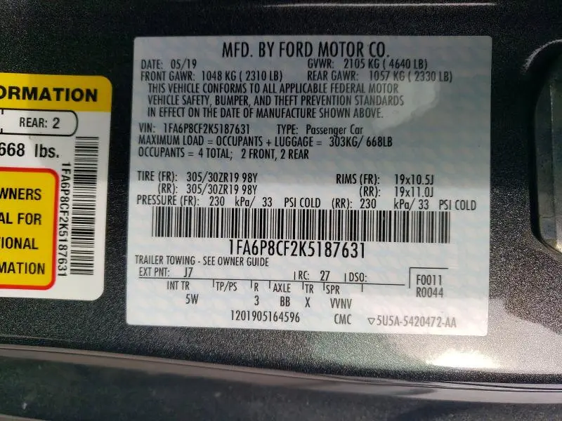 2019 FORD MUSTANG GT  