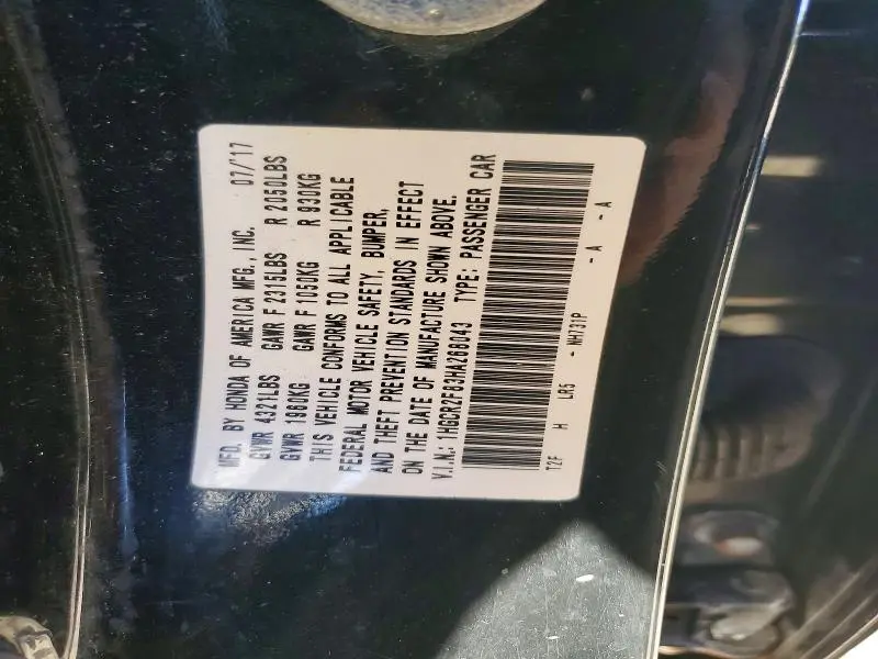 2017 HONDA ACCORD EXL  
