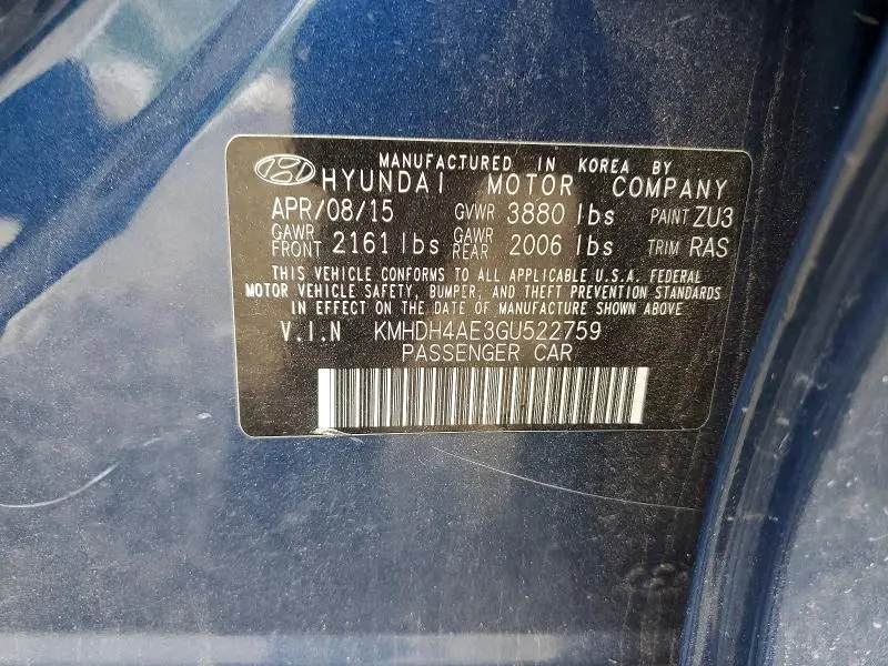 2016 HYUNDAI ELANTRA SE  