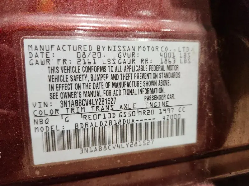 2020 NISSAN SENTRA SV  