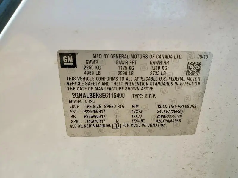 2014 CHEVROLET EQUINOX LT  