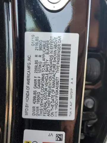 2019 HONDA ACCORD EXL  