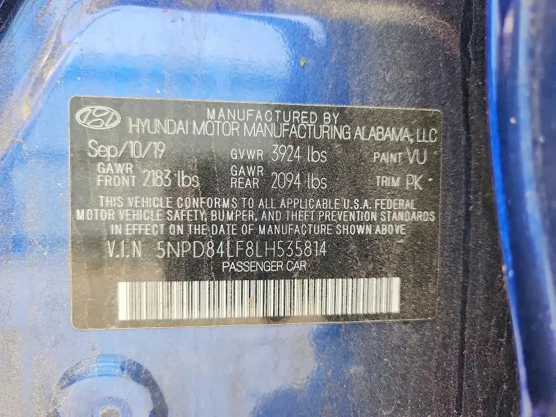 2020 HYUNDAI ELANTRA SEL  